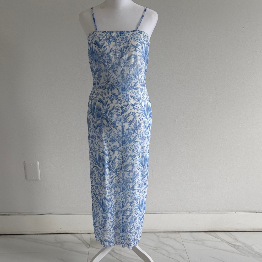 Blue Floral Spaghetti-Strap Maxi Dress